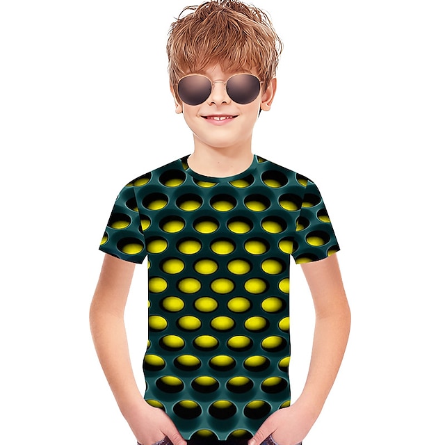  子供 幼児 男の子 Tシャツ Ｔシャツ 半袖 波点 幾何学模様 3D プリント ブルー ルビーレッド イエロー 子供達 トップの 活発的 ベーシック クリスマス