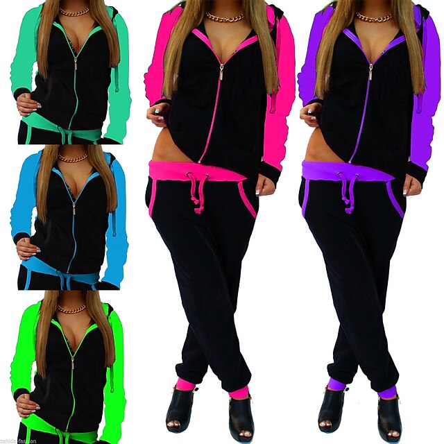 Sports & Outdoors Running, Jogging & Walking | Womens 2 Piece Full Zip Tracksuit Sweatsuit Jogging Suit Street Casual Long Sleev