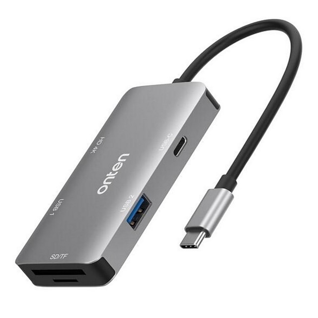  5 in 1 USB-C Data Hub with 3-Port USB 3.0 TF Card Reader USB-C PD Charging 4K Display USB Hub for MacBooks Notebooks Pros