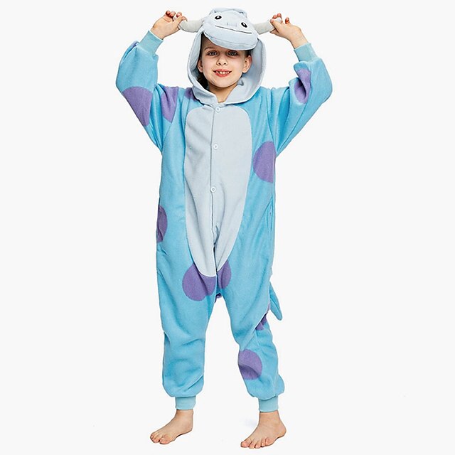  Pentru copii Pijama Kigurumi Monster Blue Monster Animal Pijama Întreagă Lână polară Albastru Cosplay Pentru Baieti si fete Sleepwear Pentru Animale Desen animat Festival / Sărbătoare Costume