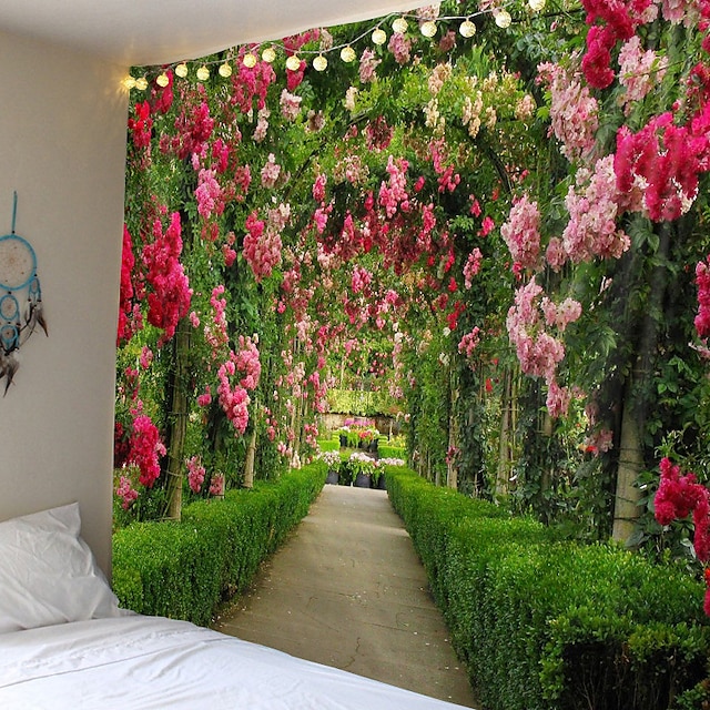  קיר גדול שטיח קיר אמנות תפאורה וילון מפת פיקניק תלויה בית חדר שינה סלון מעונות קישוט טבע נוף מסלול גינה צמח פרחוני פרח