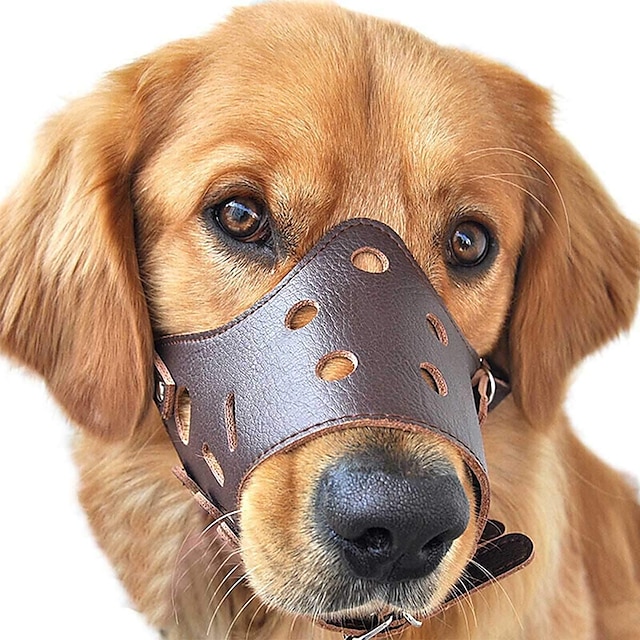 Secure Genuine Leather Basket Dog Muzzle 7 sizes Black Brown 