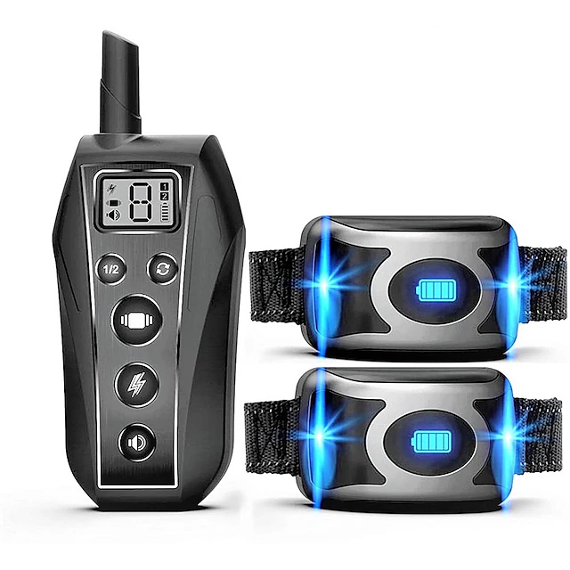 IPX7 Waterproof Rechargeable Remote Pet Dog Training Collar LED 3 Modes Beep Vibration Shock Pet Behavior Training For 2 Dogs 8