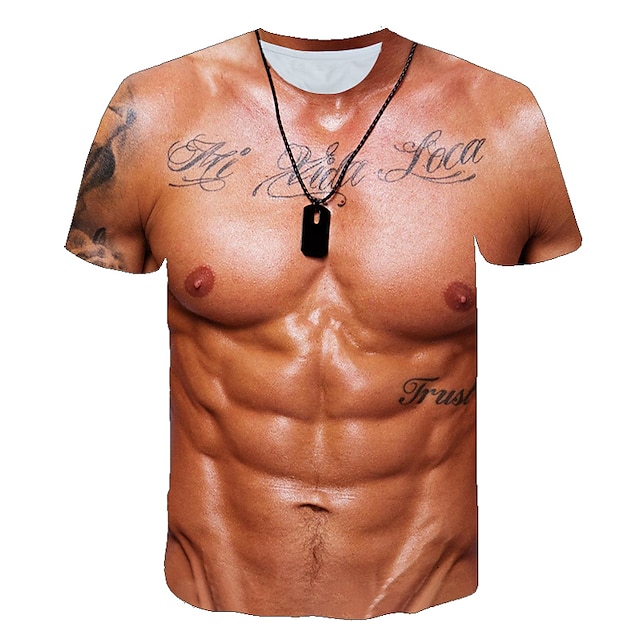  남성용 티셔츠 T 셔츠 3D 인쇄 그래픽 근육 시뮬레이션 플러스 사이즈 크루넥 일상 작동 프린트 짧은 소매 탑스 디자이너 이상한 화이트 블랙 퍼플 / 여름