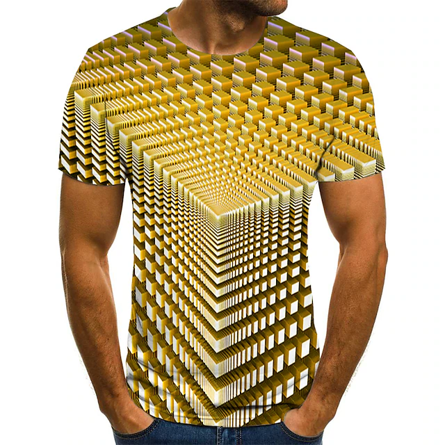 Men's Graphic Geometric 3D Shirt T Shirt Tee Short Sleeve T shirt Round Neck Shirt Streetwear Exaggerated Designer Holiday Going out Light Green Pink Royal Blue Clothing Apparel Plus Size S M L XL 10