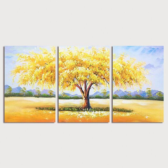  Oil Painting Hand Painted Vertical Landscape Modern Stretched Canvas / Three Panels
