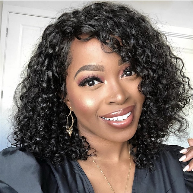  Synthetic Wig Curly Asymmetrical Wig Short Natural Black Synthetic Hair 12 inch Women's Simple Fashionable Design Women Black