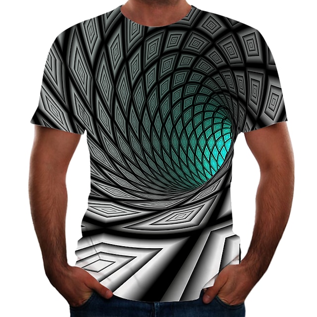 Men's Shirt T shirt Tee Tee Graphic Optical Illusion Crew Neck Green 3D ...