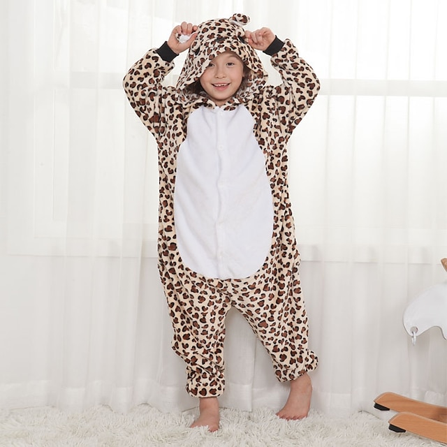  Kid's Kigurumi Pajamas Bear Leopard Onesie Pajamas Flannel Fabric Cosplay For Boys and Girls Carnival Animal Sleepwear Cartoon