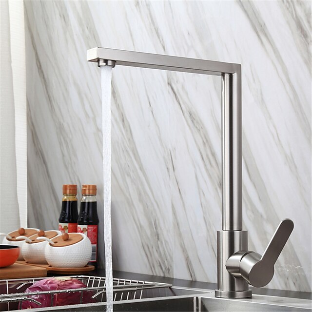  304 Stainless Steel Kitchen Faucet Lead-free Brushed Hot And Cold Dish Wash Basin Rotatable Faucet