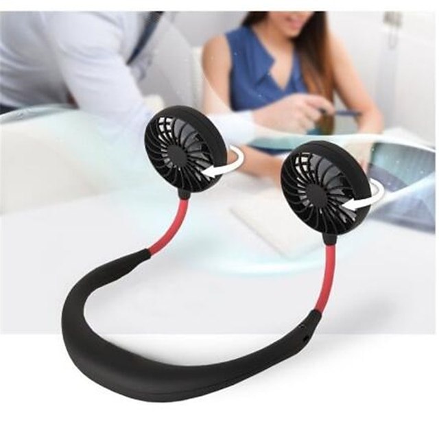  USB Portable Fan Hands Free Neck Fan Hanging Rechargeable Mini Sports Fans 3 Speed Adjustable Neck Double Fans For Home Office