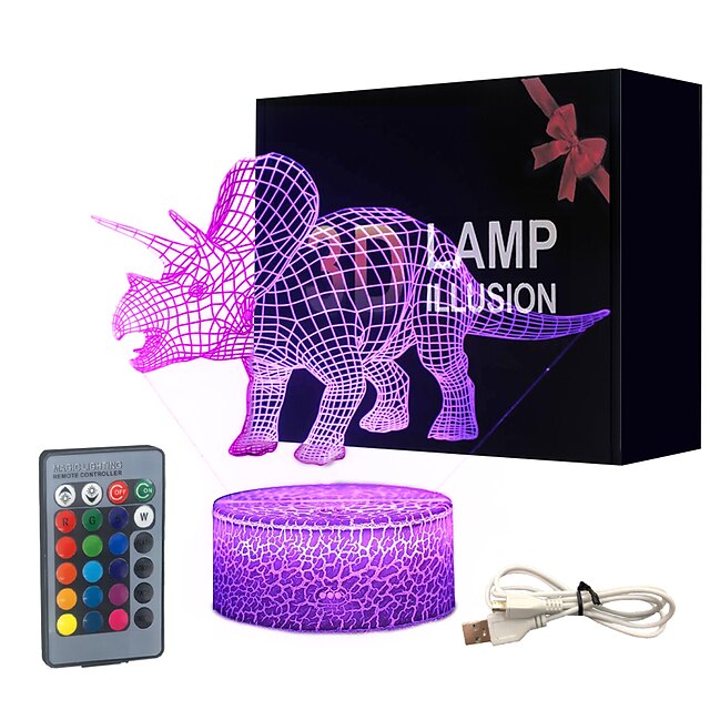  3d динозавр ночник иллюзия лампа 16 изменение цвета декор лампа с пультом дистанционного управления для гостиной кровать бар лучший подарок игрушки для мальчиков девочек