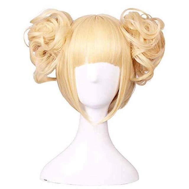  MHA Cosplay My Hero Academia Cosplay Synthetic Wig Curly with Bangs Wig Long Blonde Synthetic Hair 14 Inch Women'S Anime Adorable Curling Blonde