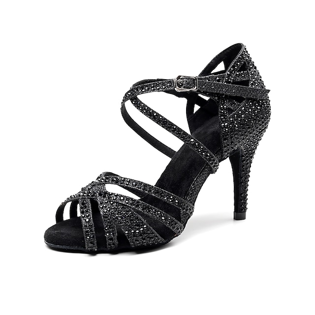  Per donna Scarpe per balli latini Feste Prestazioni Da allenamento Paillettes cristallo glitterato ingioiellato Tacchi Cristallo / strass Tacco alto sottile Tracolla Nero