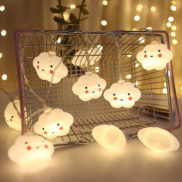  1.5 m 3 m LED String Świąteczne światła Śliczne Chmura Boże Narodzenie Nowy Rok Party Decor Fairy String Lights AA Zasilane bateryjnie Ciepłe białe Oświetlenie świąteczne 10 diod LED 20 diod