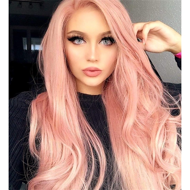  Synthetic Wig Body Wave Asymmetrical Wig Pink Long Pink+Red Bright Purple Synthetic Hair 26 inch Women's Middle Part Party Adorable Pink Purple