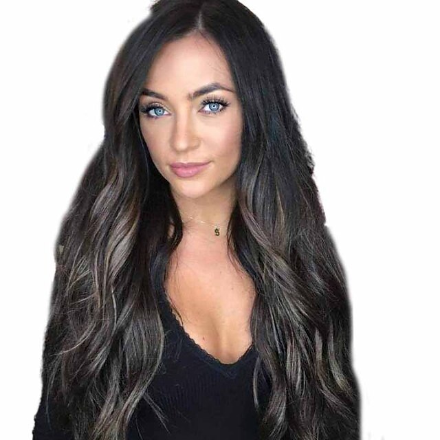  Synthetic Wig Curly Middle Part Wig Very Long Black / Brown Synthetic Hair 26 inch Women's Ombre Hair curling Fluffy Ombre