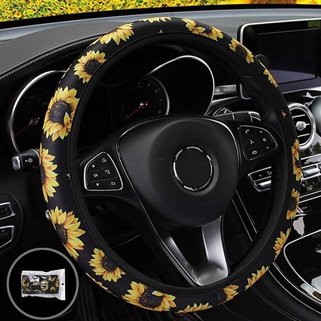  38cm Car Steering Wheel Covers Protector Glove Plush Sunflower  Shoulder Sleeves