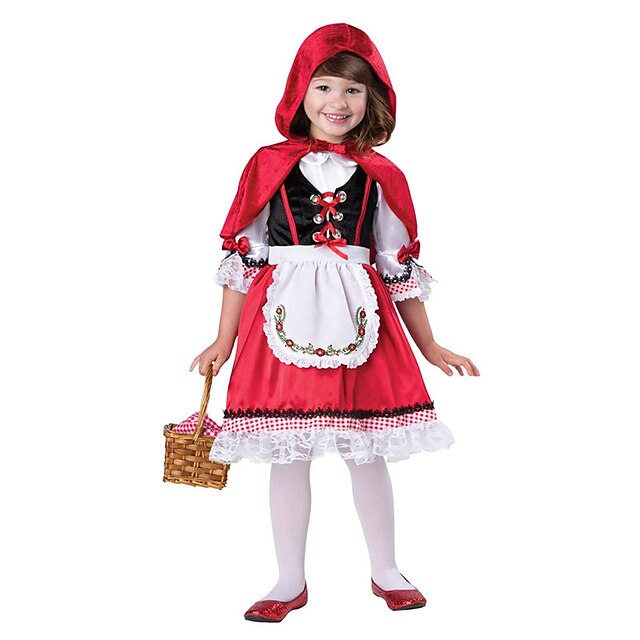  Little Red Riding Hood Dress Cloak Outfits Girls' Movie Cosplay Cosplay Vacation Dress Red Dress Apron Cloak Children's Day Masquerade Polyester