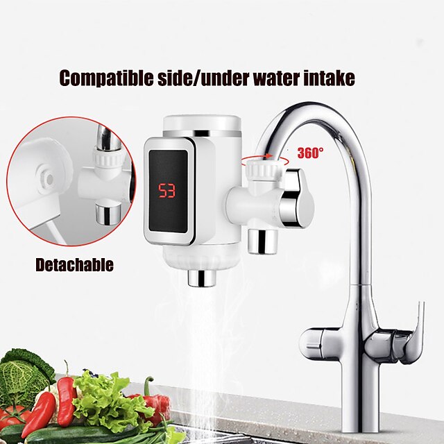  Electric Kitchen Water Heater Tap Instant Hot Water Faucet Heater Cold Heating Faucet Tankless Instantaneous with LED EU Plug