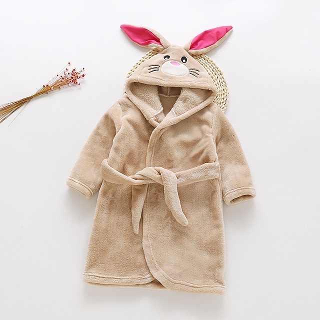 Toys & Hobbies Cosplay & Costumes | Kids Kigurumi Pajamas Bathrobe Rabbit Bunny Onesie Pajamas Flannel Fabric White / Rosy Pink 