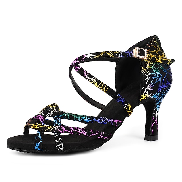  Mujer Zapatos de Baile Latino Zapatos de Salsa Entrenamiento Rendimiento Patrón / Estampado Tacones Alto Hebilla Diseño / Estampado Tacón alto delgado Hebilla Arco Iris
