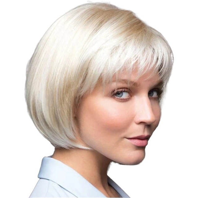  perruques blondes pour femmes perruque synthétique bouclés mat perruque bob court cheveux synthétiques blanc crème 6 pouces design à la mode des femmes habillage facile blanc