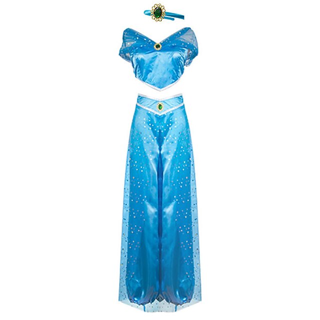  Princess Princess Jasmine Cosplay Costume Outfits Women's Movie Cosplay Cosplay Halloween Blue Top Pants Children's Day Masquerade Tulle Polyester