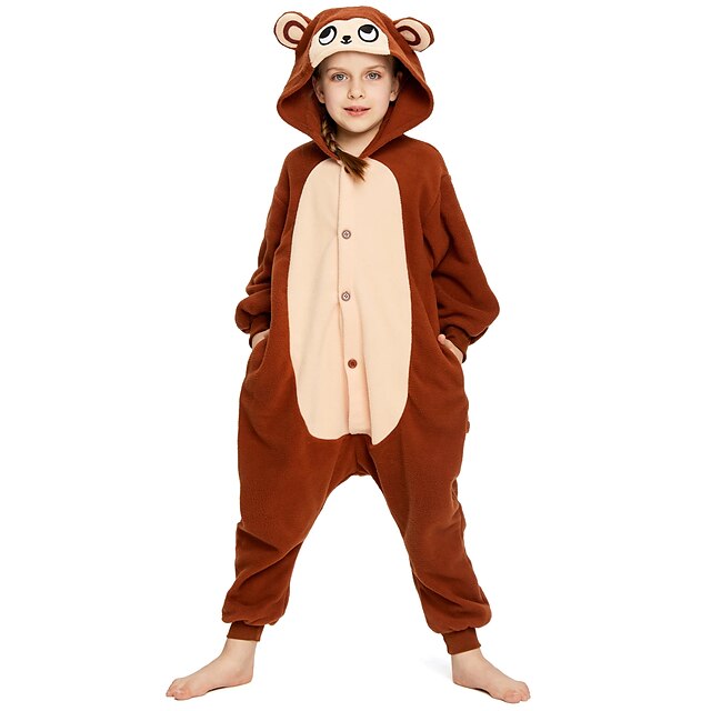  Kid's Kigurumi Pajamas Monkey Animal Onesie Pajamas Polar Fleece Brown Cosplay For Boys and Girls Animal Sleepwear Cartoon Festival / Holiday Costumes / Leotard / Onesie / Leotard / Onesie