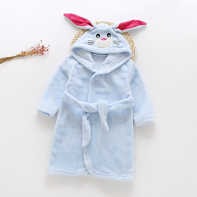 Toys & Hobbies Cosplay & Costumes | Kids Kigurumi Pajamas Bathrobe Rabbit Bunny Onesie Pajamas Flannel Fabric White / Rosy Pink 