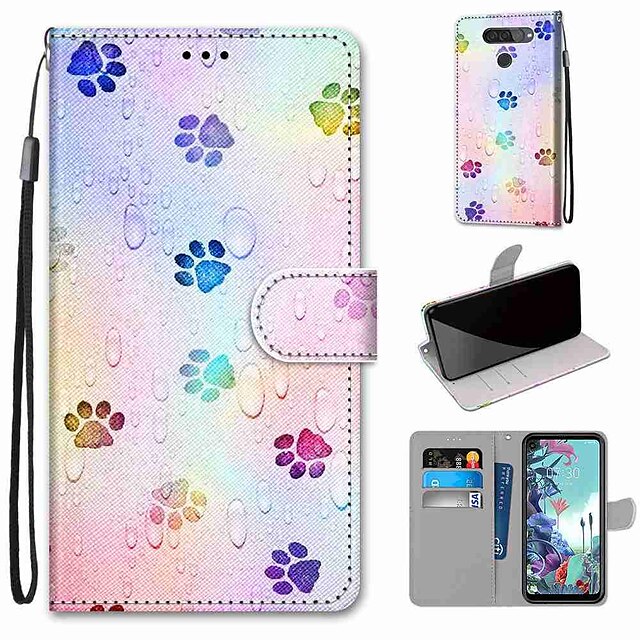 Case For LG Q70 / LG K50S / LG K40S Wallet / Card Holder / with Stand Full Body Cases Footprints PU Leather / TPU for LG K30 2019 / LG K20 2019