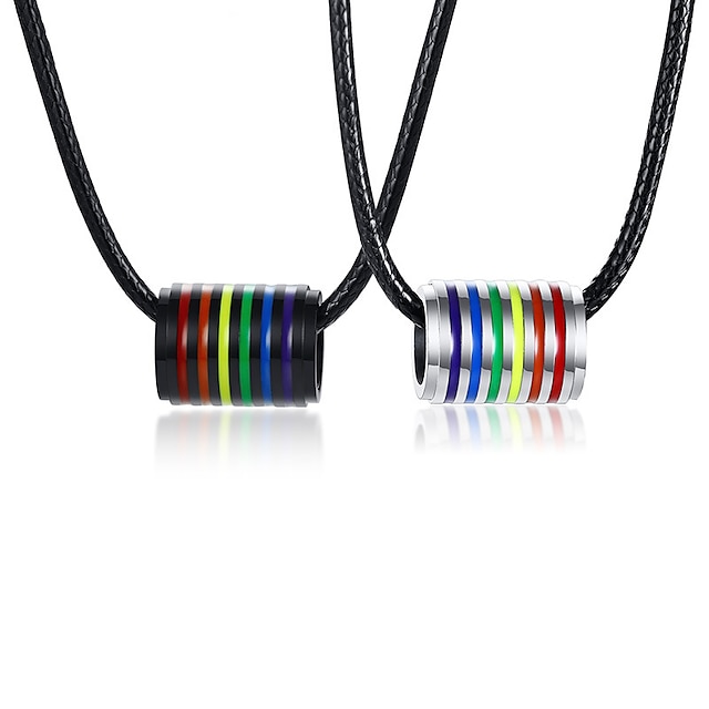  Collares con colgantes Arco iris Acero Inoxidable Para Orgullo LGBT Cosplay Mujer Hombre Joyería de disfraz Joyería de moda