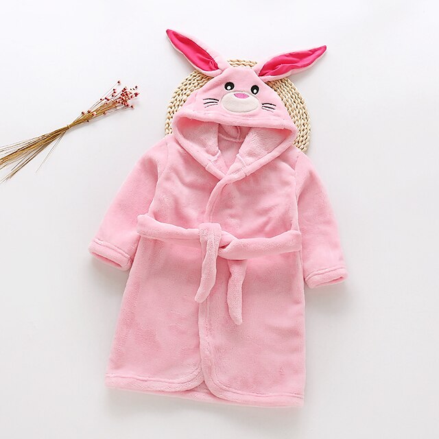 Toys & Hobbies Cosplay & Costumes | Kids Kigurumi Pajamas Bathrobe Rabbit Bunny Onesie Pajamas Flannel Fabric White / Rosy Pink 