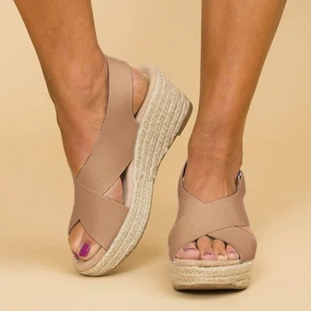  Women's Sandals Wedge Sandals Heel Sandals Daily Wedge Sandals Summer Wedge Heel Open Toe PU Loafer Black White Brown