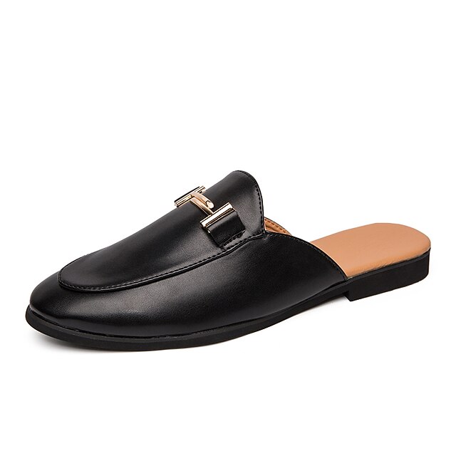 Men's Black Faux Leather Slip-On Mules with Metal Buckle, Minimalist Backless Loafers for Office, Casual Outfits, and Daily Wear 10