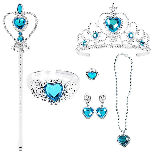  Princess Crown Outfits Masquerade Girls' Movie Cosplay Cosplay Halloween Blue 1 Ring Bracelet Crown Halloween Carnival Masquerade Plastic / Necklace / Earrings / Wand