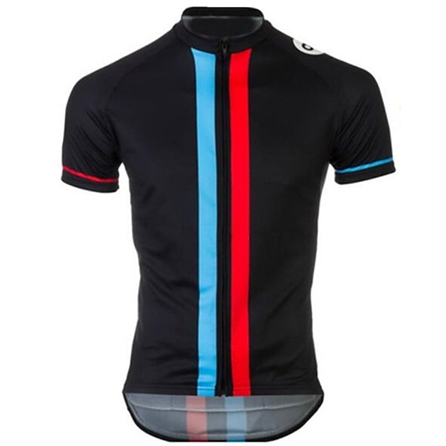  21Grams Men's Cycling Jersey Short Sleeve Bike Jersey Top with 3 Rear Pockets Mountain Bike MTB Road Bike Cycling UV Resistant Breathable Quick Dry Reflective Strips Blue White Black Blue Stripes