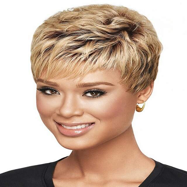  Synthetic Wig kinky Straight Pixie Cut Wig Short Light Brown Synthetic Hair 12 inch Women's Simple Fashionable Design Women Brown