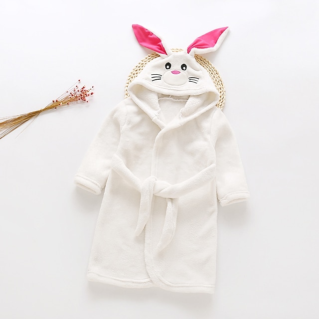 Toys & Hobbies Cosplay & Costumes | Kids Kigurumi Pajamas Bathrobe Rabbit Bunny Onesie Pajamas Flannel Fabric White / Rosy Pink 