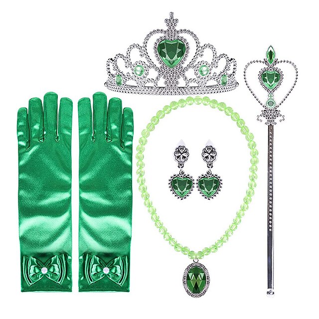  Anna Princess Cosplay Jewelry Accessories Girls' Movie Cosplay Green Gloves Crown Earrings Children's Day Masquerade Plastics / Wand