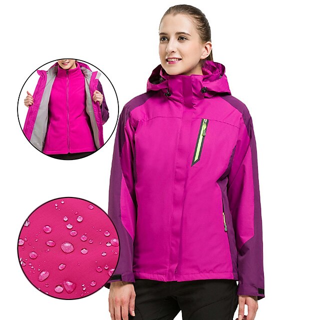  Women's Hiking Jacket Hoodie Jacket Hiking 3-in-1 Jackets Fleece Winter Outdoor Thermal Warm Waterproof Windproof Anti-Eradiation Jacket Top Full Length Visible Zipper Camping / Hiking Hunting Ski