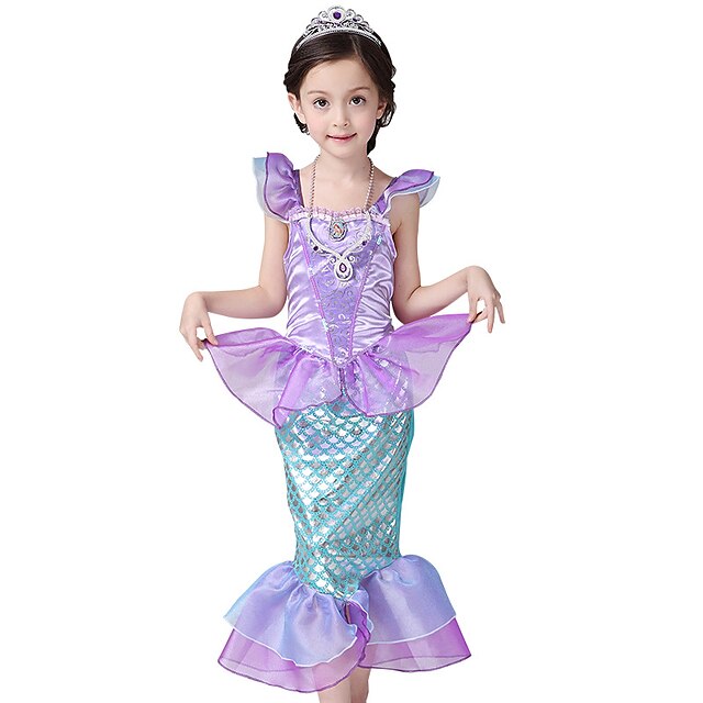  The Little Mermaid Princess Dress Flower Girl Dress Girls' Movie Cosplay A-Line Slip Vacation Dress Purple Dress Children's Day Masquerade Satin / Tulle