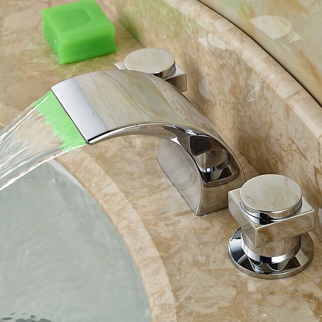 Waschbecken Wasserhahn - LED / weit verbreitet / Wasserfall Chrom Deck