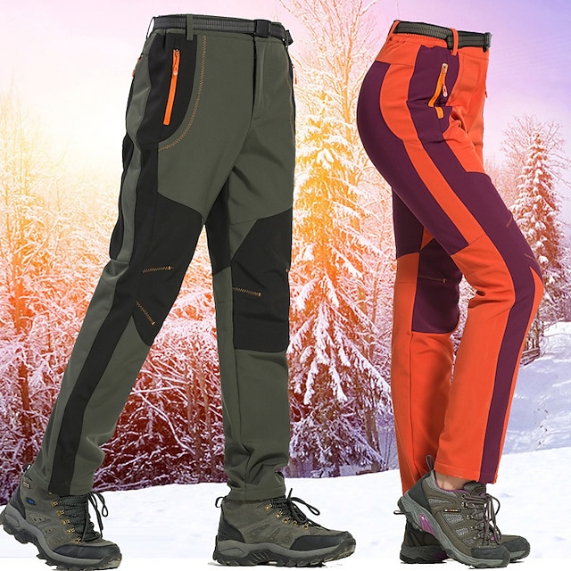  Women's Hiking Pants Trousers Fleece Lined Pants Softshell Pants Patchwork Winter Outdoor Thermal Warm Waterproof Windproof Fleece Lining Pants / Trousers Bottoms Purple Army Green Softshell Camping