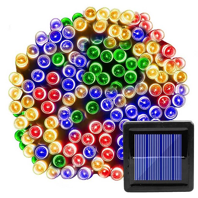  12m Cuerdas de Luces 100 LED 1 juego Multicolor Halloween Navidad Impermeable Solar Patio Funciona con Energía Solar