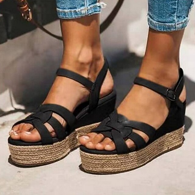 Nude sandalen met kurk sleehak in kleine maten | Maat 30-34!