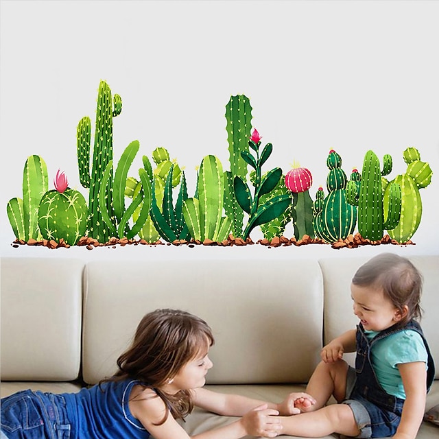  Groene cactus planten muurstickers voor slaapkamer woonkamer eetkamer keuken kinderkamer diy vinyl muurstickers deur muurschilderingen 90x30 cm