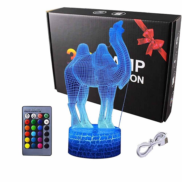  16-Color Touch Table Lamp Trade Camel 3D Lamp Remote Touch Colorful 3D Nightlight Creative Gifts Novelty Table Lamps Children's Sleep Light Living Room Store Gifts Birthday