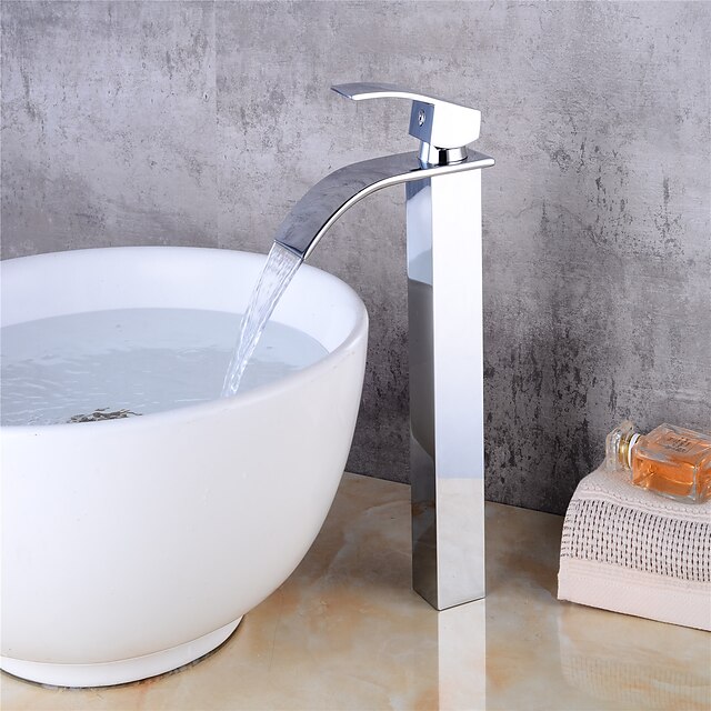  Heightening basin waterfall faucet cold and hot water all copper waterfall single hole basin faucet