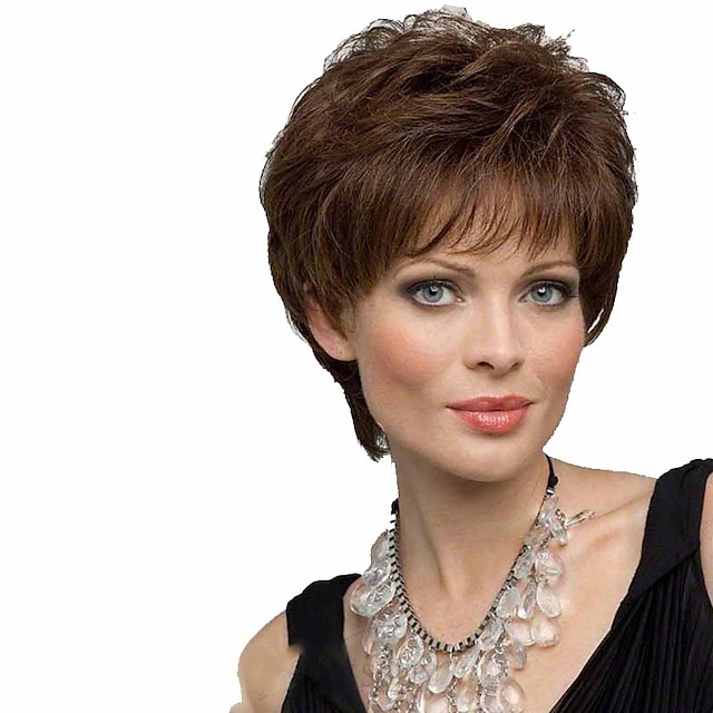 Beauty & Hair Wigs & Hair Pieces | Brown Wigs for Women Synthetic Wig Curly Matte Layered Haircut Wig Short Natural Black Dark B